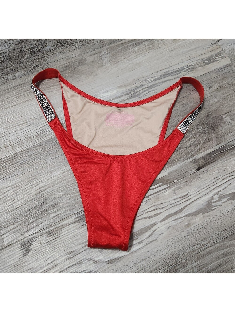 Victoria Secret Bikini Bottom Rhinestones Red Extra Large High Waist Brazillian
